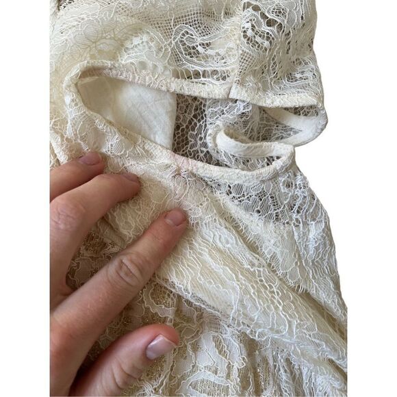 Free People Dont You Dare Lace Trim Mini Dress Boho Flare Beige Size Small - Picture 3 of 12